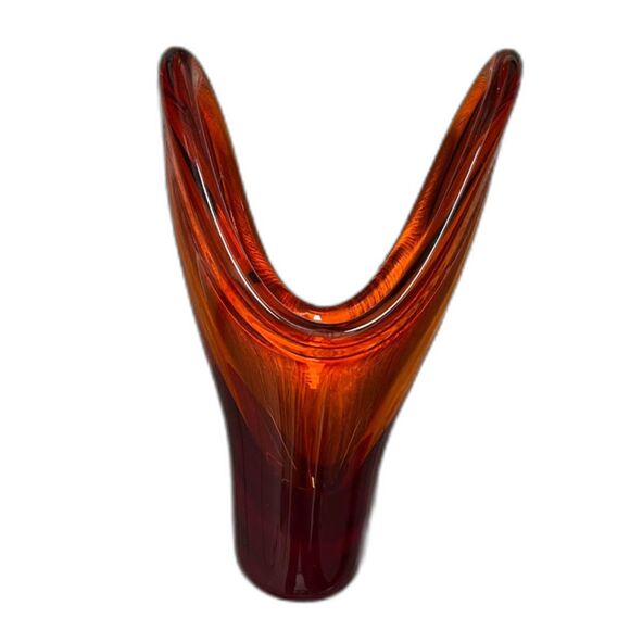 Vntg Morganton Y Shaped Glass 12" Vase Amberina Murano ? Mid Century Modern - Picture 6 of 6